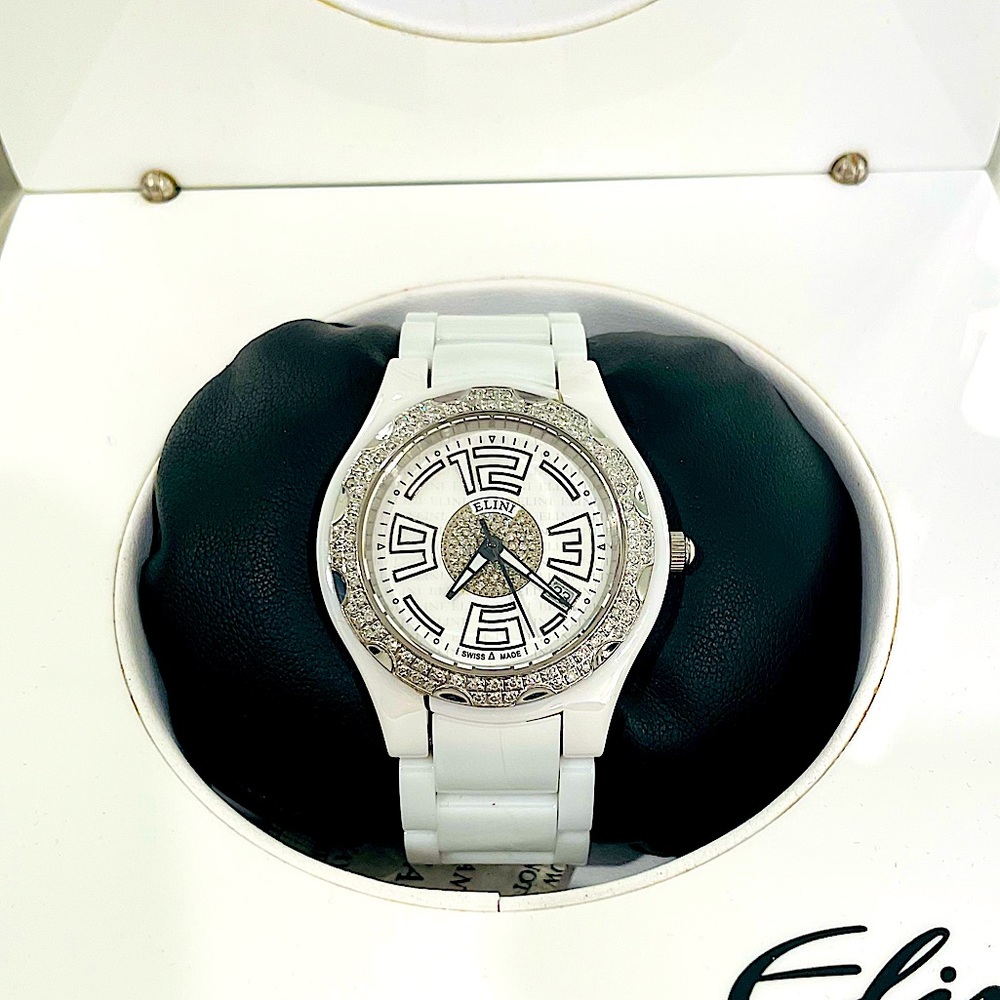 Elini dove ceramic and diamond watch With Pristine Original Packaging